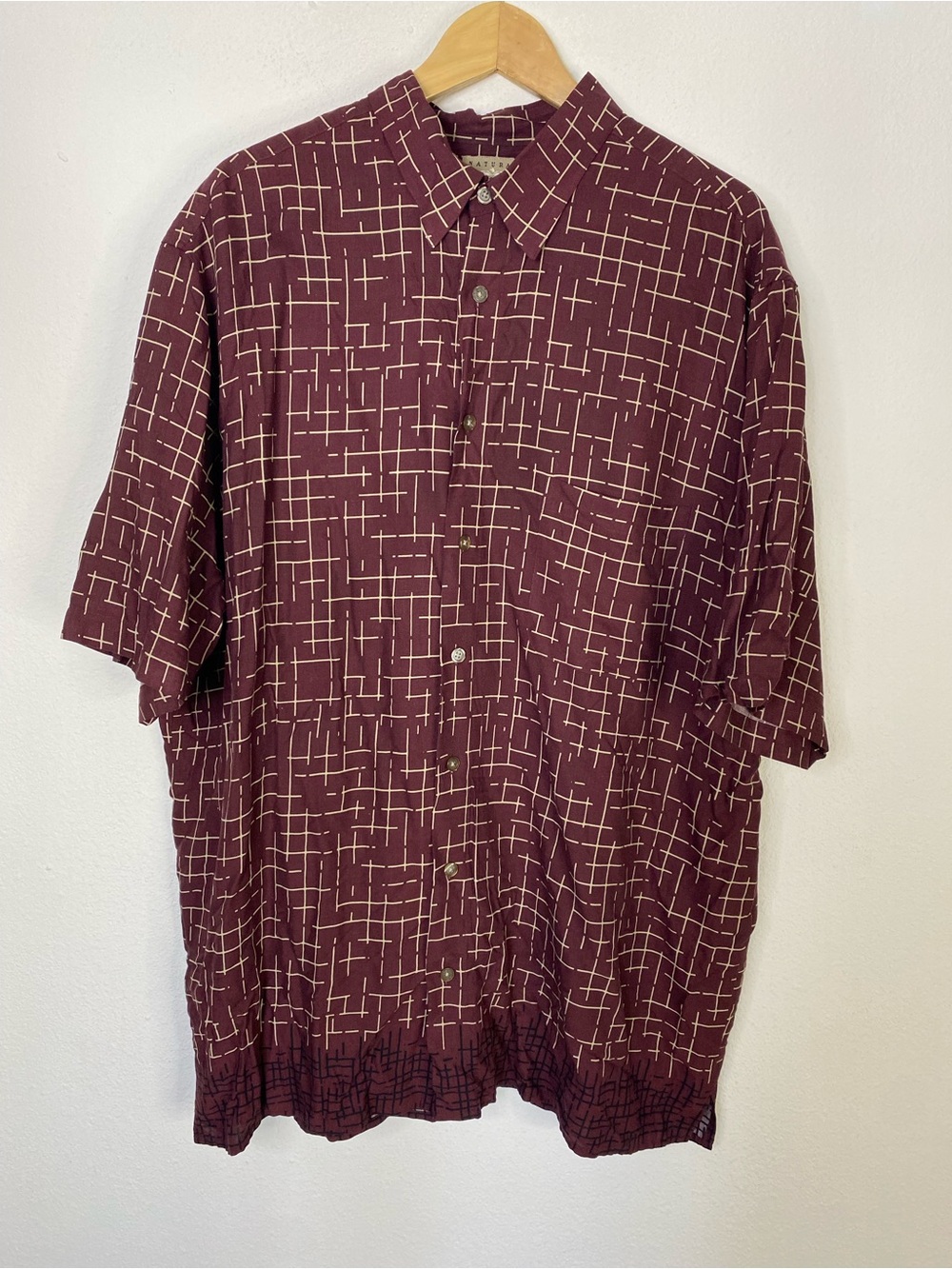Vintage Natural Issue Marron Geometric Button Up Shirt XLT Relaxed Grandpa Core
